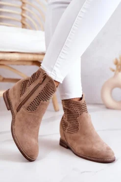 Damskie buty S.Barski Zamszowe Damskie Botki Ukryty Koturn Beżowe Solene