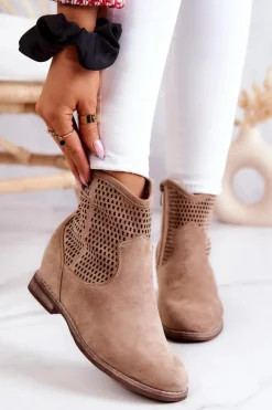 Damskie buty S.Barski Zamszowe Damskie Botki Ukryty Koturn Beżowe Solene