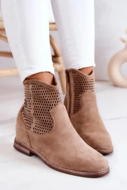 Damskie buty S.Barski Zamszowe Damskie Botki Ukryty Koturn Beżowe Solene