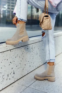 New Zamszowe Damskie Botki Workery Jasnoszare Kennel Damskie Botki Wiosenne|Brązowe I Beżowe Botki