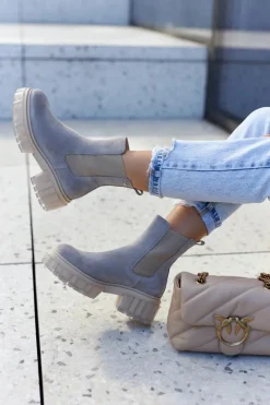 New Zamszowe Damskie Botki Workery Jasnoszare Kennel Damskie Botki Wiosenne|Brązowe I Beżowe Botki