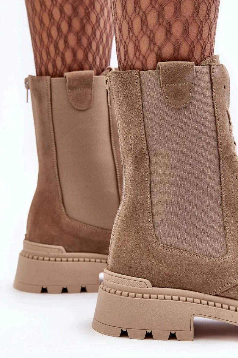 Clearance Boto Zamszowe Damskie Botki Workery Sznurowane Beżowe Nicole 2836 Beżowy