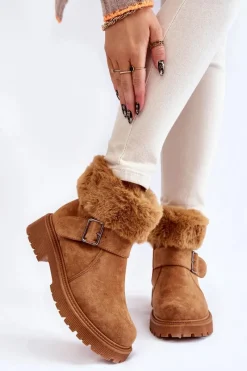 Best Boto Zamszowe Damskie Botki Z Futerkiem Na Suwak Camel Conquer
