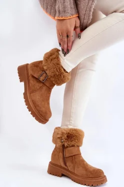 Best Boto Zamszowe Damskie Botki Z Futerkiem Na Suwak Camel Conquer