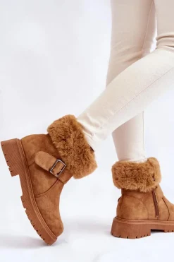 Best Boto Zamszowe Damskie Botki Z Futerkiem Na Suwak Camel Conquer
