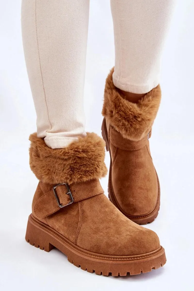 Best Boto Zamszowe Damskie Botki Z Futerkiem Na Suwak Camel Conquer