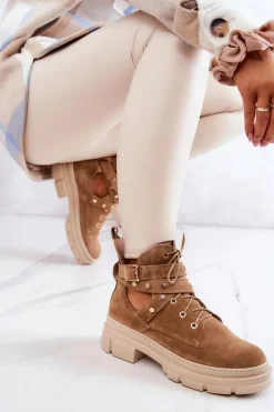 Sale Boto Zamszowe Damskie Botki Z Wycięciami Camel Everly Brązowy