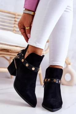 Clearance Zamszowe Damskie Botki Z Łańcuszkami Czarne Tracy Damskie Botki Wiosenne|Botki Na Słupku