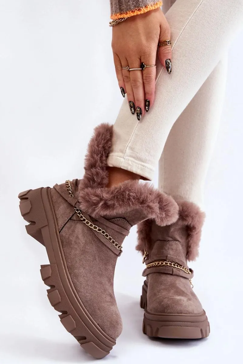 Online Zamszowe Damskie Botki Z Ozdobnym Łańcuchem Jasnobrązowe Respecto Damskie Damskie Trapery|Brązowe I Beżowe Botki