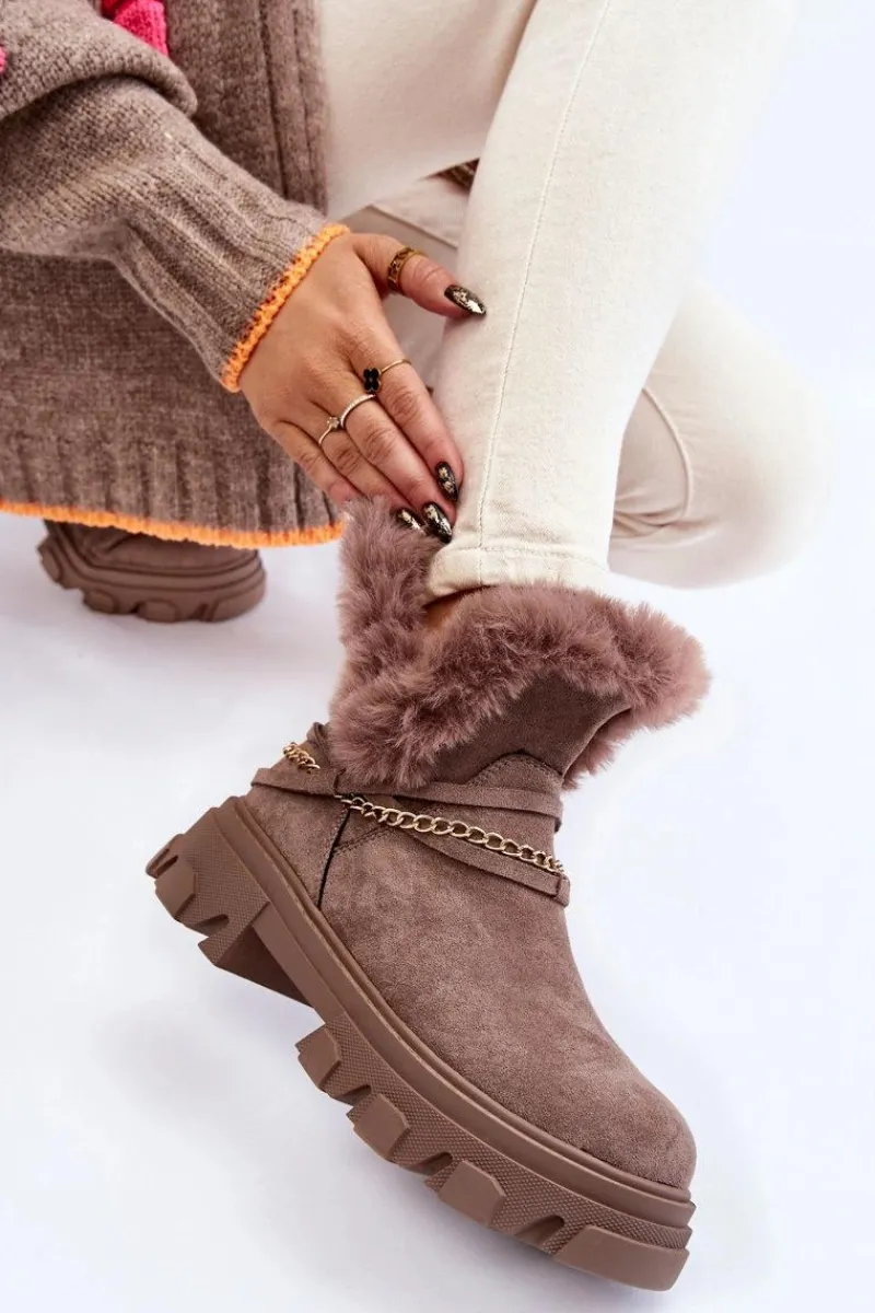 Online Zamszowe Damskie Botki Z Ozdobnym Łańcuchem Jasnobrązowe Respecto Damskie Damskie Trapery|Brązowe I Beżowe Botki