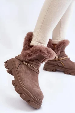 Online Zamszowe Damskie Botki Z Ozdobnym Łańcuchem Jasnobrązowe Respecto Damskie Damskie Trapery|Brązowe I Beżowe Botki