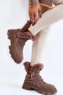 Online Zamszowe Damskie Botki Z Ozdobnym Łańcuchem Jasnobrązowe Respecto Damskie Damskie Trapery|Brązowe I Beżowe Botki