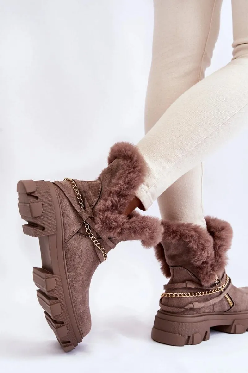 Online Zamszowe Damskie Botki Z Ozdobnym Łańcuchem Jasnobrązowe Respecto Damskie Damskie Trapery|Brązowe I Beżowe Botki