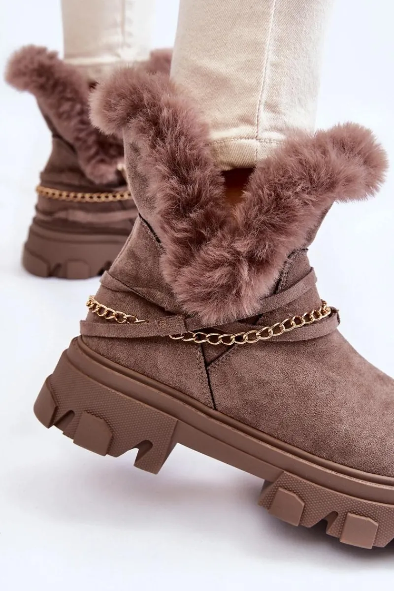 Online Zamszowe Damskie Botki Z Ozdobnym Łańcuchem Jasnobrązowe Respecto Damskie Damskie Trapery|Brązowe I Beżowe Botki