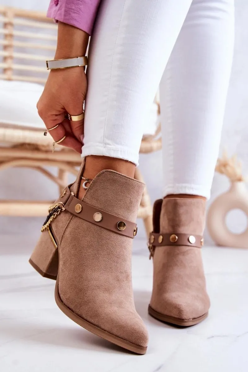 Online Boto Zamszowe Damskie Botki Z Łańcuszkami Ciemnobeżowe Tracy