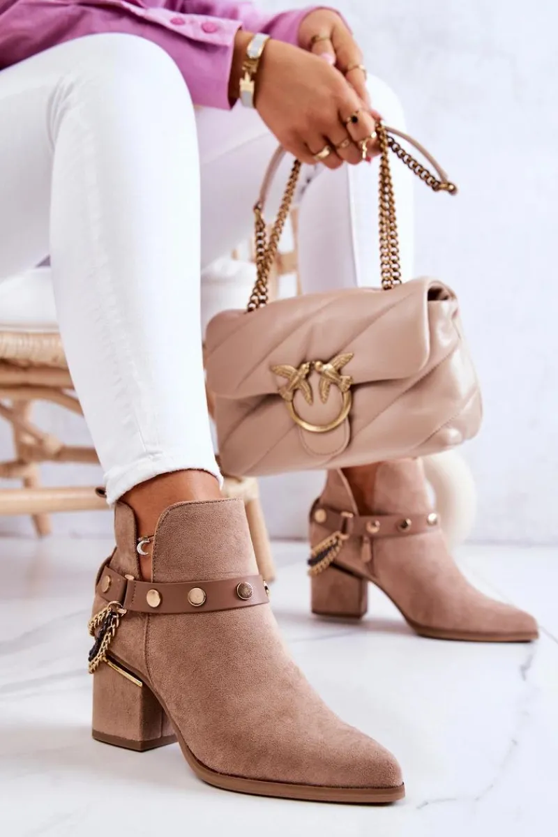 Online Boto Zamszowe Damskie Botki Z Łańcuszkami Ciemnobeżowe Tracy