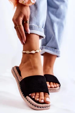 Klapki Damskie Klasyczne>Boto Zamszowe Damskie Klapki Czarne Sunset