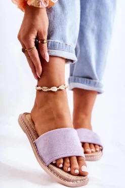 Klapki Damskie Klasyczne>Boto Zamszowe Damskie Klapki Fioletowe Sunset