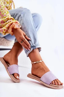 Klapki Damskie Klasyczne>Boto Zamszowe Damskie Klapki Fioletowe Sunset