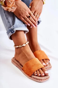 Best Zamszowe Damskie Klapki Pomarańczowe Sunset Damskie Klapki Damskie Klasyczne