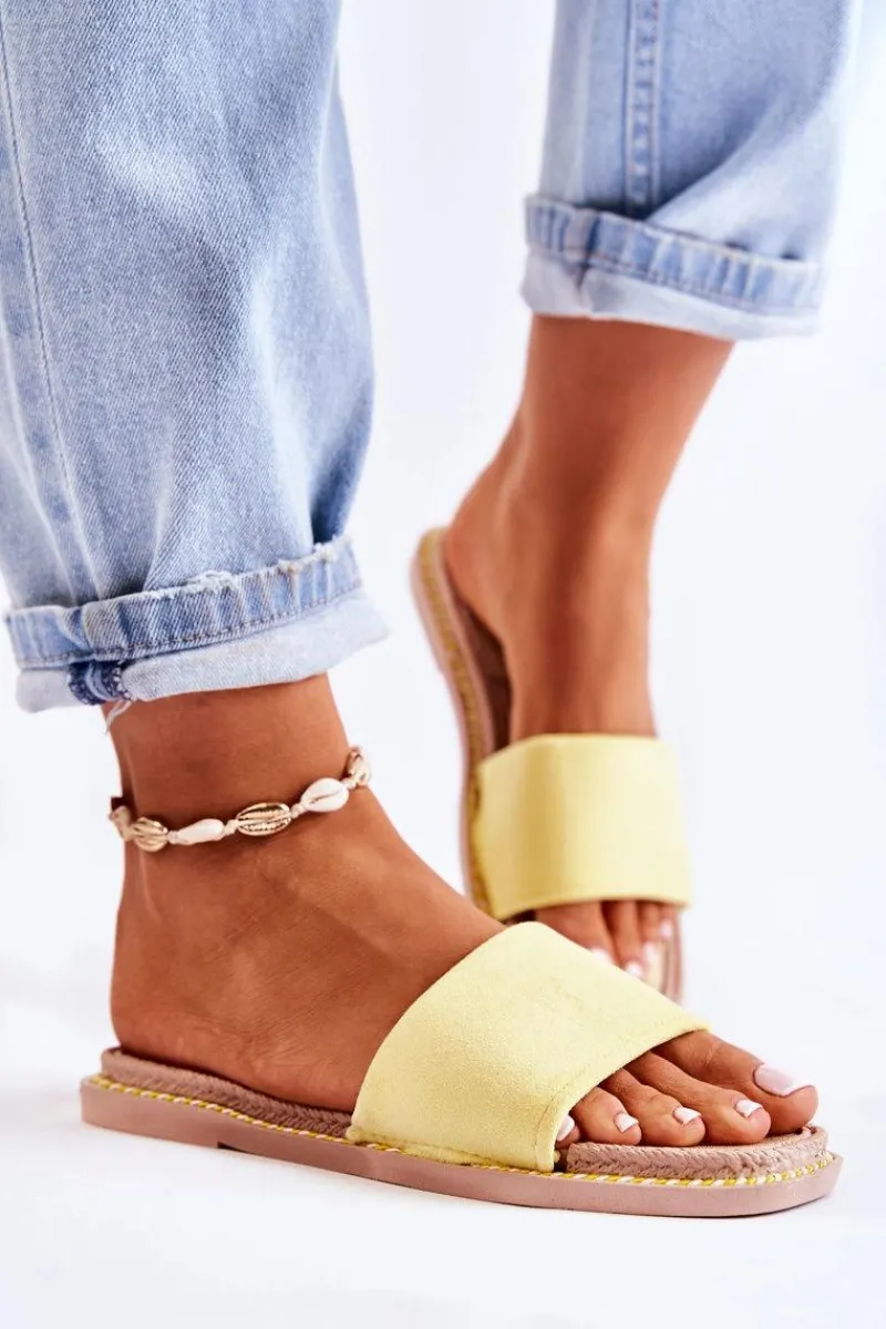 Boto Zamszowe Damskie Klapki Żółte Sunset