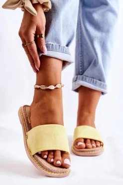 Boto Zamszowe Damskie Klapki Żółte Sunset