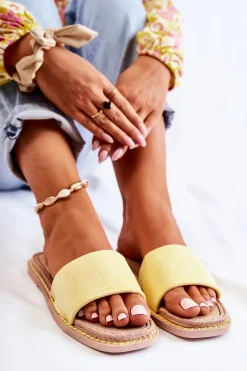 Boto Zamszowe Damskie Klapki Żółte Sunset