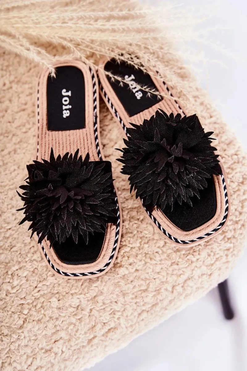 Hot Boto Zamszowe Damskie Klapki Z Ozdobą Czarne Giorgia