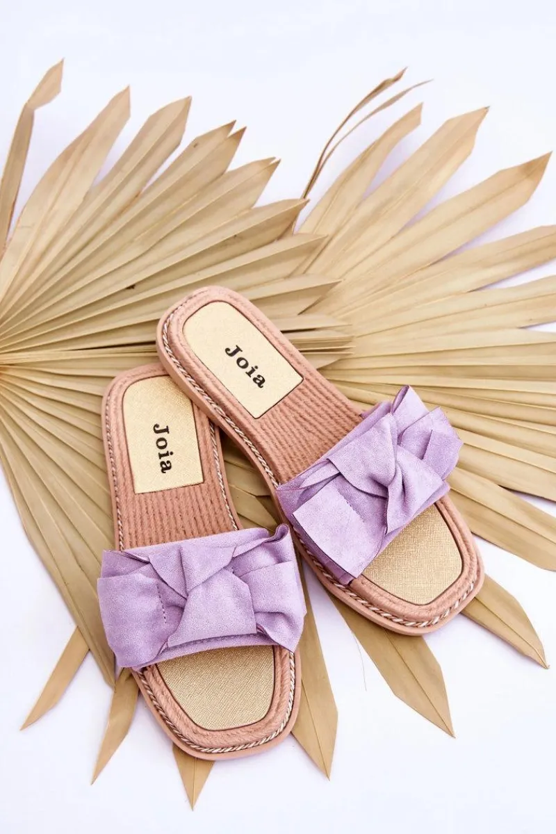 Boto Zamszowe Damskie Klapki Z Kokardą Fioletowe Ambra Fioletowy