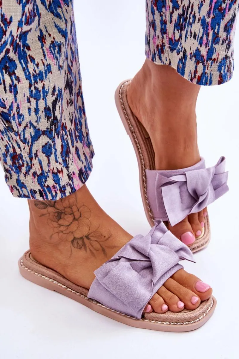 Boto Zamszowe Damskie Klapki Z Kokardą Fioletowe Ambra Fioletowy