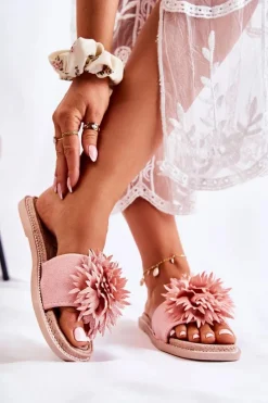 Online Boto Zamszowe Damskie Klapki Z Ozdobą Różowe Giorgia