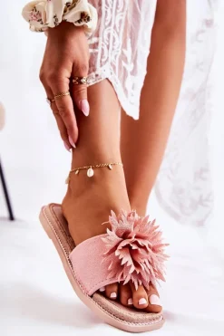 Online Boto Zamszowe Damskie Klapki Z Ozdobą Różowe Giorgia