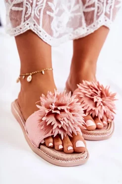 Online Boto Zamszowe Damskie Klapki Z Ozdobą Różowe Giorgia