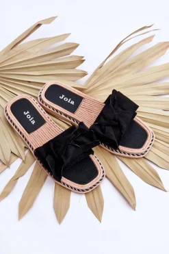 Klapki Damskie Klasyczne>Boto Zamszowe Damskie Klapki Z Kokardą Czarne Ambra