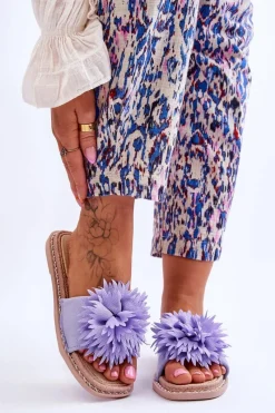 Outlet Zamszowe Damskie Klapki Z Ozdobą Fioletowe Giorgia Damskie Klapki Damskie Klasyczne