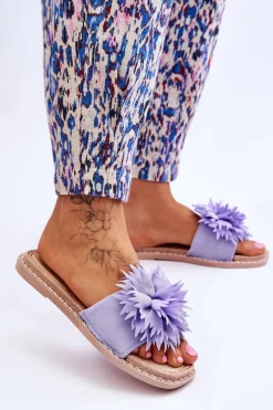 Outlet Zamszowe Damskie Klapki Z Ozdobą Fioletowe Giorgia Damskie Klapki Damskie Klasyczne