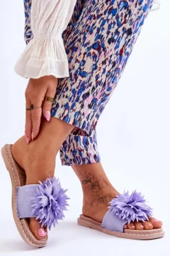 Outlet Zamszowe Damskie Klapki Z Ozdobą Fioletowe Giorgia Damskie Klapki Damskie Klasyczne