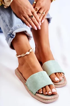 Klapki Damskie Klasyczne>Boto Zamszowe Damskie Klapki Zielone Sunset