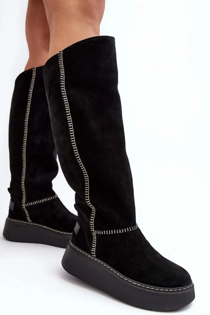 Kozaki Na Koturnie|Kozaki Przed Kolano>Maciejka Zamszowe Damskie Kozaki Na Masywnej Platformie 06312-01 Czarne
