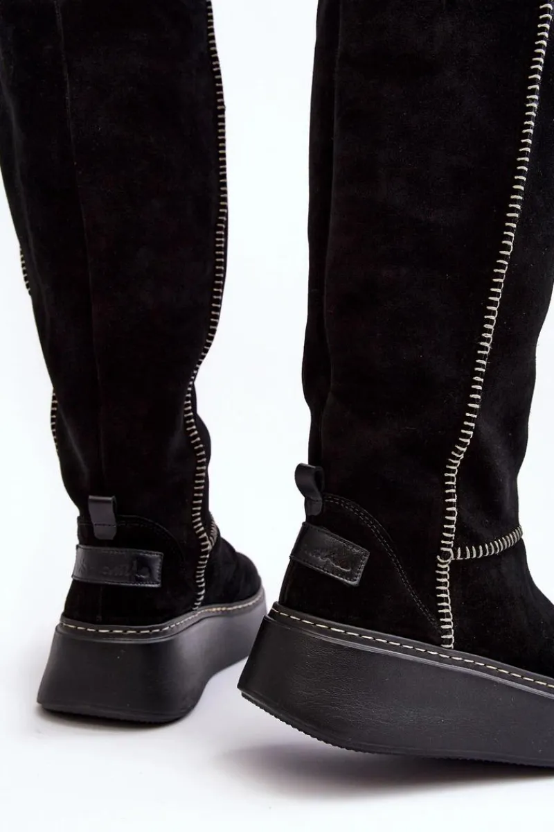 Kozaki Na Koturnie|Kozaki Przed Kolano>Maciejka Zamszowe Damskie Kozaki Na Masywnej Platformie 06312-01 Czarne