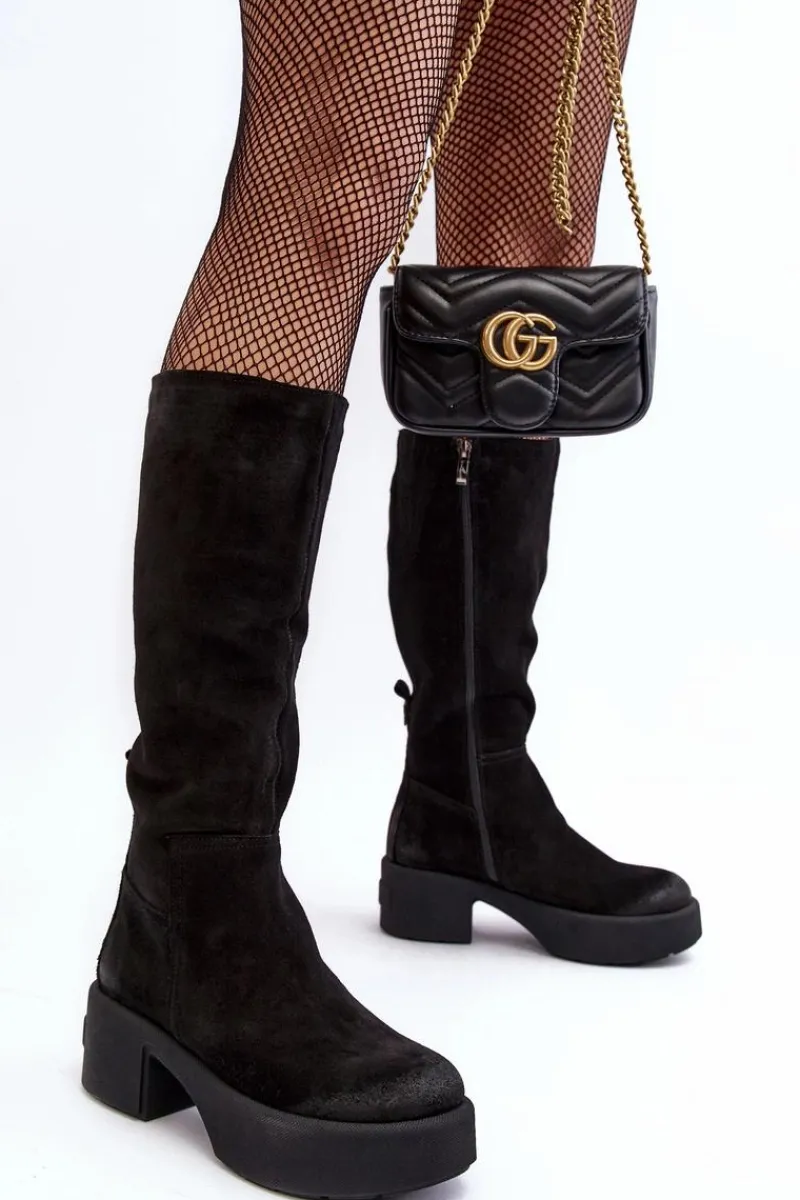 Best Boto Zamszowe Damskie Kozaki Przed Kolano Lemar Czarne Malayah