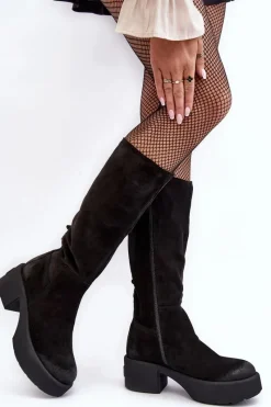 Best Boto Zamszowe Damskie Kozaki Przed Kolano Lemar Czarne Malayah