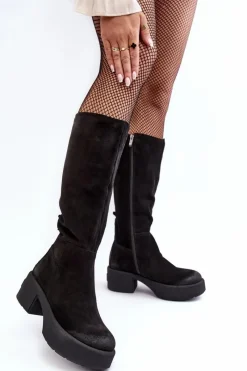 Best Boto Zamszowe Damskie Kozaki Przed Kolano Lemar Czarne Malayah