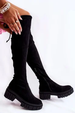 Best Boto Zamszowe Damskie Kozaki Za Kolano Czarne Cheera Czarny
