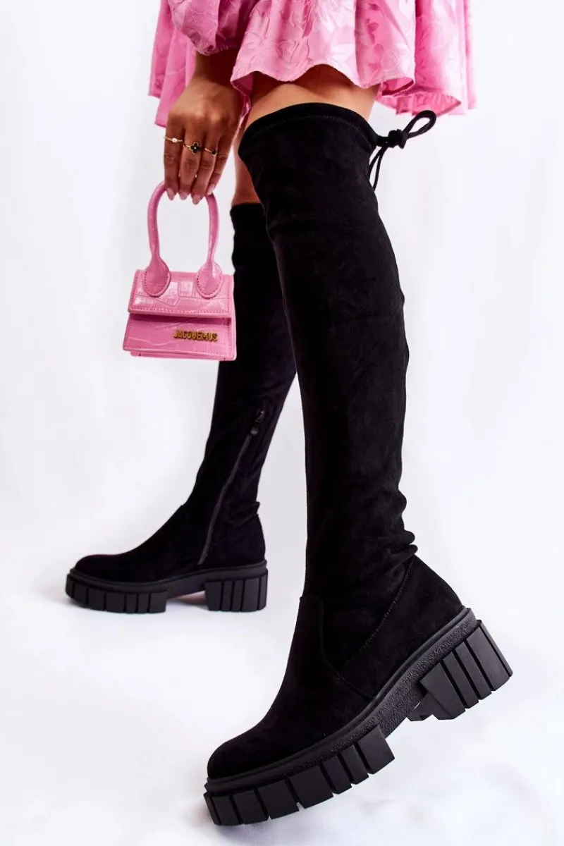 Best Boto Zamszowe Damskie Kozaki Za Kolano Czarne Cheera Czarny