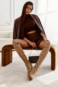 Online Boto Zamszowe Damskie Kozaki Za Kolano Beżowe Cheera