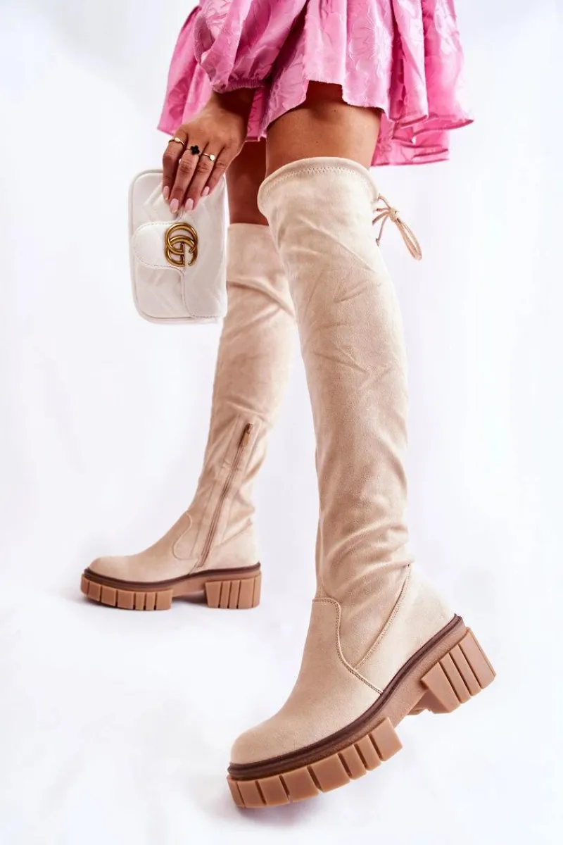 Muszkieterki|Kozaki Wiosenne>Boto Zamszowe Damskie Kozaki Za Kolano Jasnobeżowe Cheera Beżowy