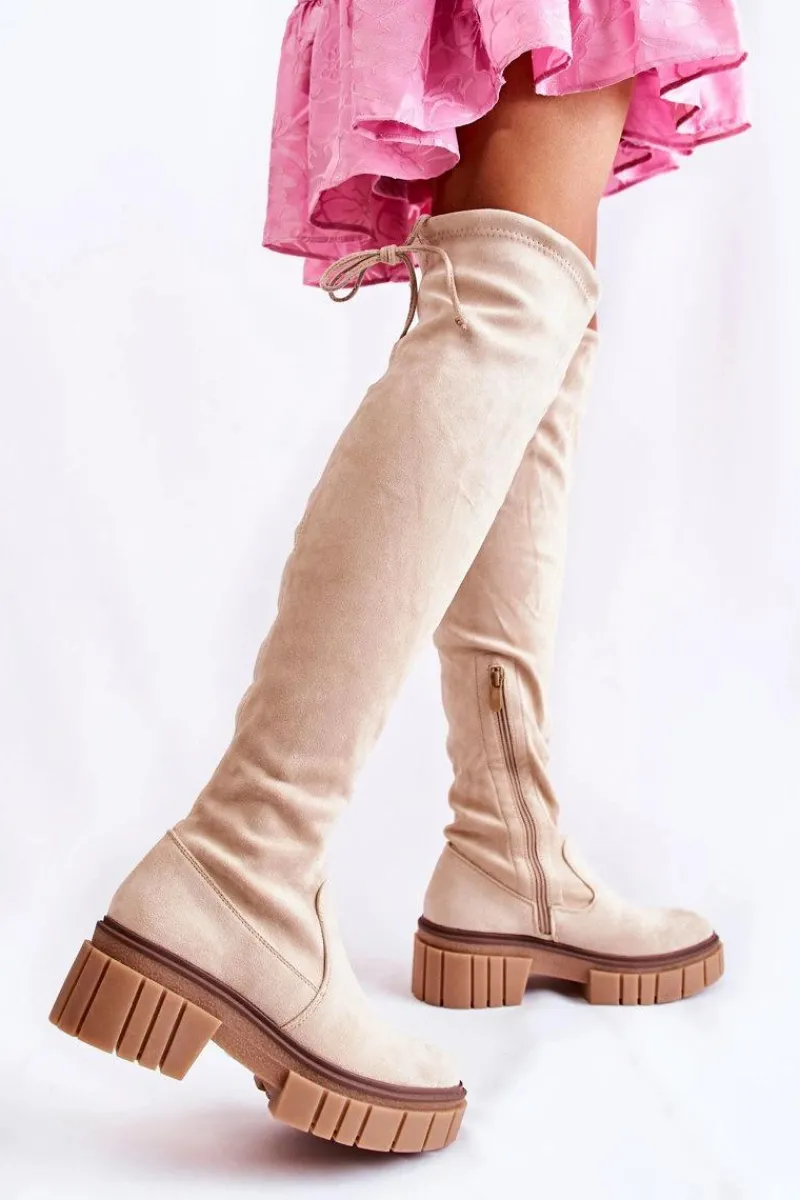Muszkieterki|Kozaki Wiosenne>Boto Zamszowe Damskie Kozaki Za Kolano Jasnobeżowe Cheera Beżowy