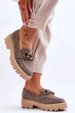 Best Zamszowe Damskie Mokasyny S.Barski HX52-222 Szare Damskie Mokasyny Damskie Zamszowe