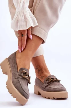 Best Zamszowe Damskie Mokasyny S.Barski HX52-222 Szare Damskie Mokasyny Damskie Zamszowe